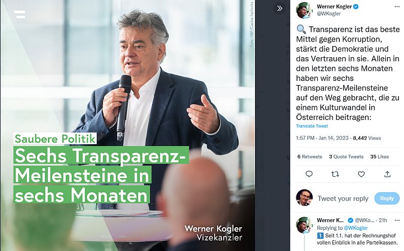 Kogler twitter Transparenz 2023 01 14