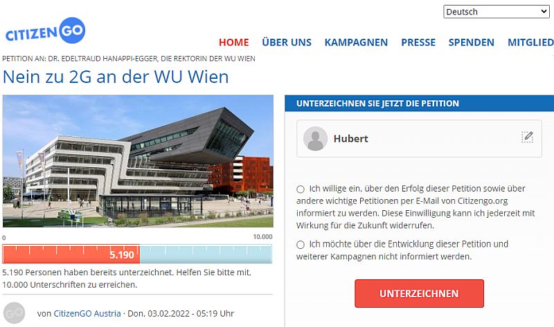 Screen Nein 2G WU Wien